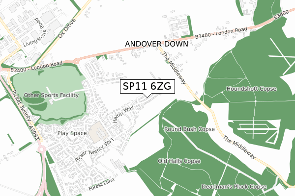 SP11 6ZG map - small scale - OS Open Zoomstack (Ordnance Survey)