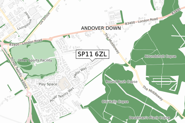 SP11 6ZL map - small scale - OS Open Zoomstack (Ordnance Survey)