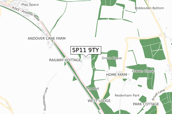 SP11 9TY map - small scale - OS Open Zoomstack (Ordnance Survey)