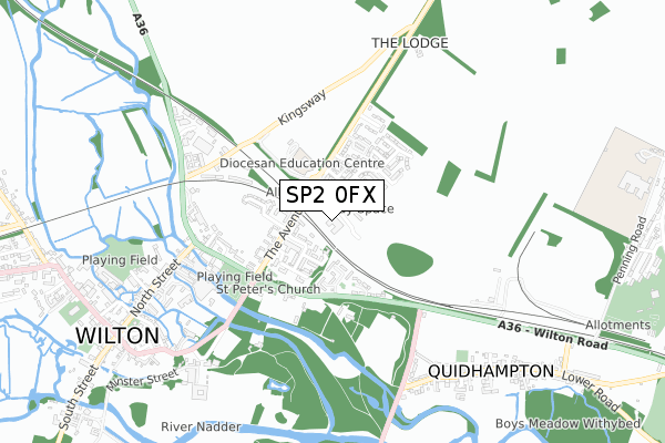 SP2 0FX map - small scale - OS Open Zoomstack (Ordnance Survey)