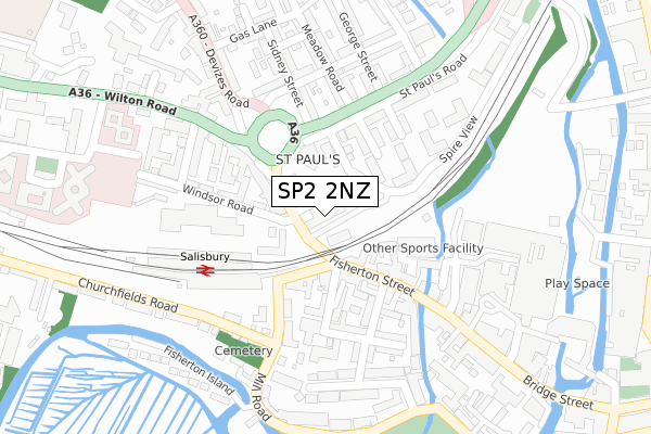 SP2 2NZ map - large scale - OS Open Zoomstack (Ordnance Survey)