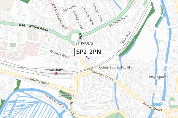 SP2 2PN map - large scale - OS Open Zoomstack (Ordnance Survey)