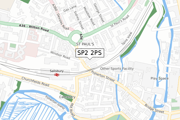 SP2 2PS map - large scale - OS Open Zoomstack (Ordnance Survey)