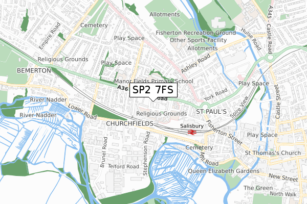 SP2 7FS map - small scale - OS Open Zoomstack (Ordnance Survey)