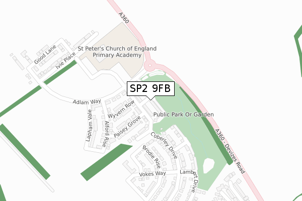 SP2 9FB map - large scale - OS Open Zoomstack (Ordnance Survey)