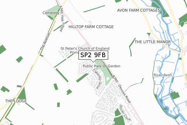 SP2 9FB map - small scale - OS Open Zoomstack (Ordnance Survey)