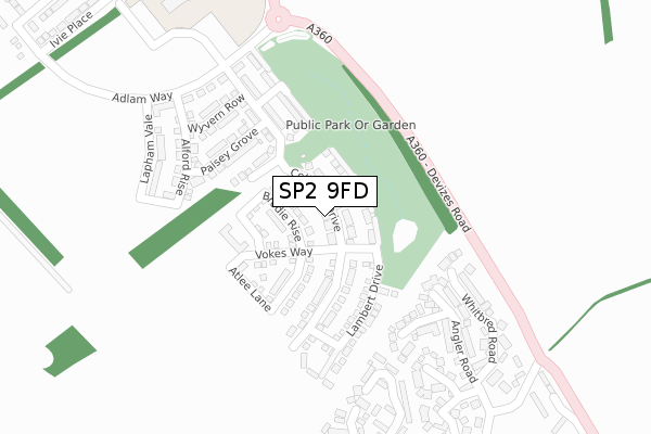 SP2 9FD map - large scale - OS Open Zoomstack (Ordnance Survey)