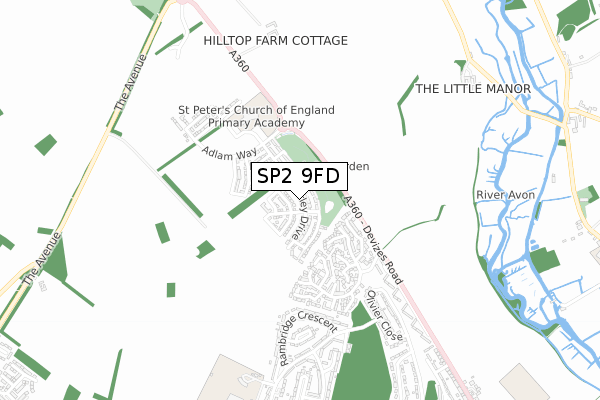 SP2 9FD map - small scale - OS Open Zoomstack (Ordnance Survey)