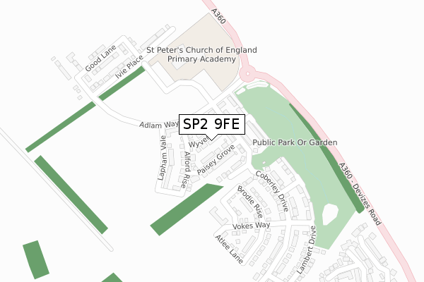 SP2 9FE map - large scale - OS Open Zoomstack (Ordnance Survey)