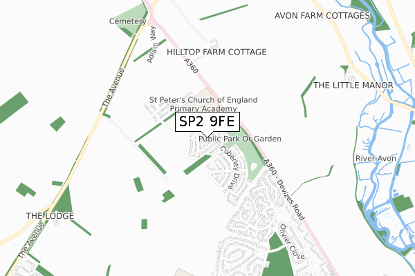 SP2 9FE map - small scale - OS Open Zoomstack (Ordnance Survey)