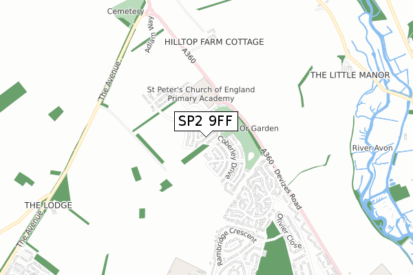 SP2 9FF map - small scale - OS Open Zoomstack (Ordnance Survey)