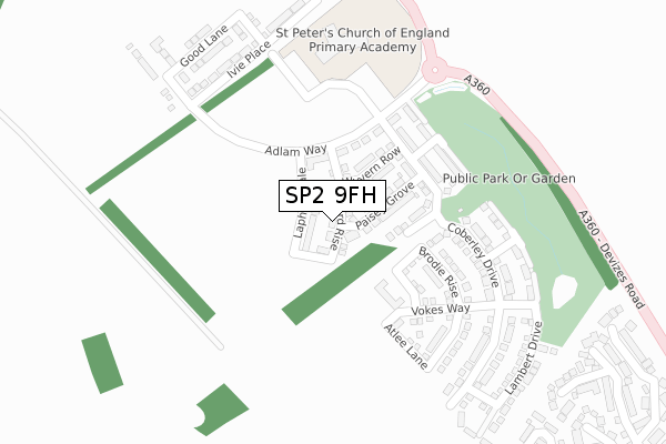 SP2 9FH map - large scale - OS Open Zoomstack (Ordnance Survey)