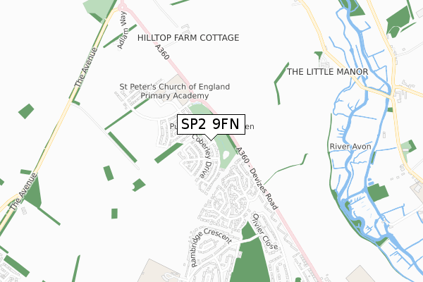 SP2 9FN map - small scale - OS Open Zoomstack (Ordnance Survey)