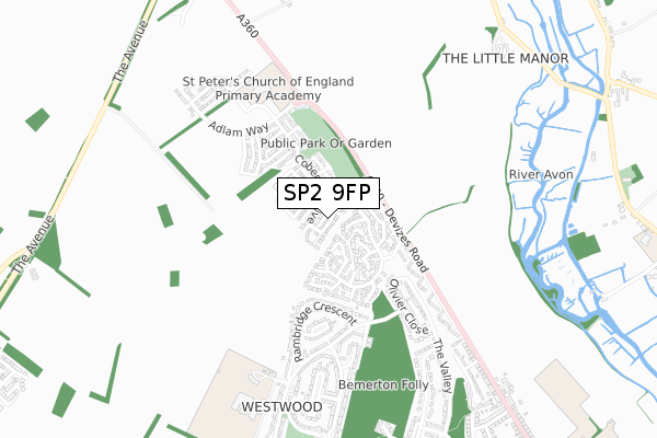 SP2 9FP map - small scale - OS Open Zoomstack (Ordnance Survey)