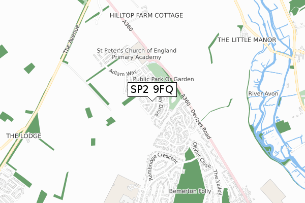 SP2 9FQ map - small scale - OS Open Zoomstack (Ordnance Survey)