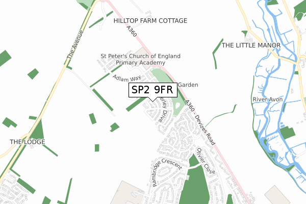 SP2 9FR map - small scale - OS Open Zoomstack (Ordnance Survey)