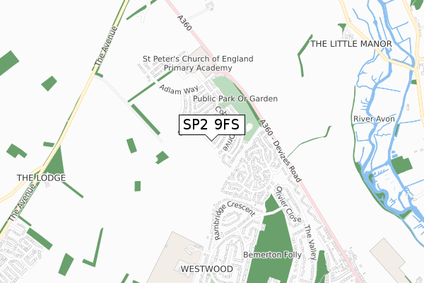 SP2 9FS map - small scale - OS Open Zoomstack (Ordnance Survey)