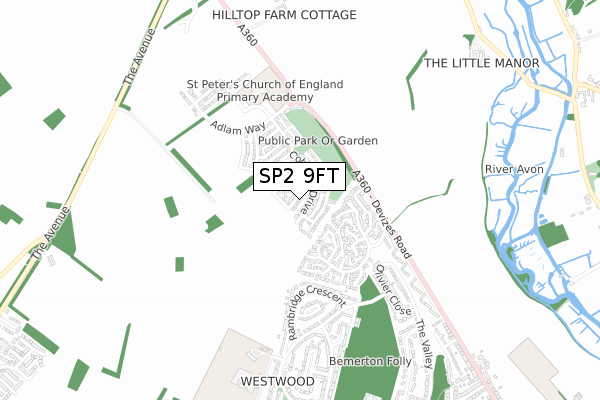 SP2 9FT map - small scale - OS Open Zoomstack (Ordnance Survey)