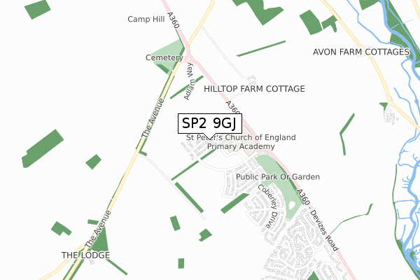 SP2 9GJ map - small scale - OS Open Zoomstack (Ordnance Survey)