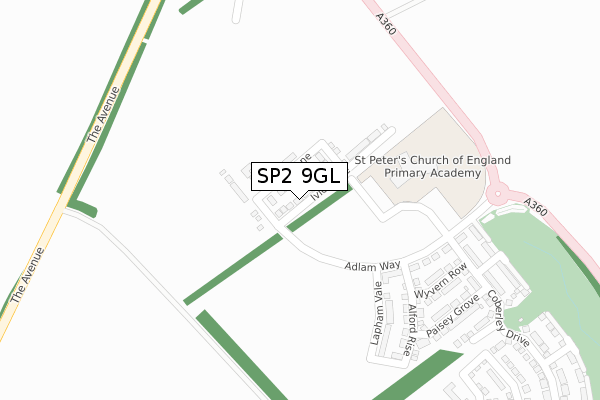 SP2 9GL map - large scale - OS Open Zoomstack (Ordnance Survey)