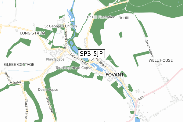 SP3 5JP map - small scale - OS Open Zoomstack (Ordnance Survey)