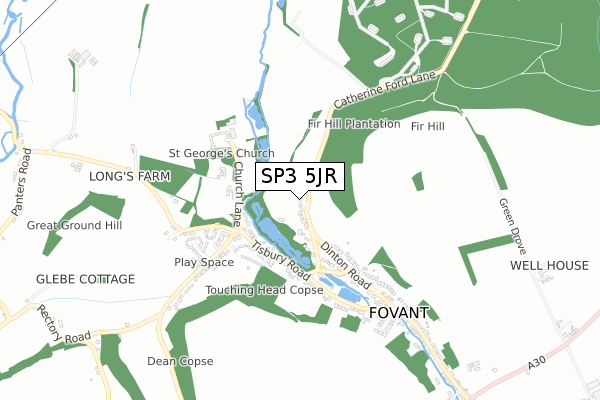 SP3 5JR map - small scale - OS Open Zoomstack (Ordnance Survey)