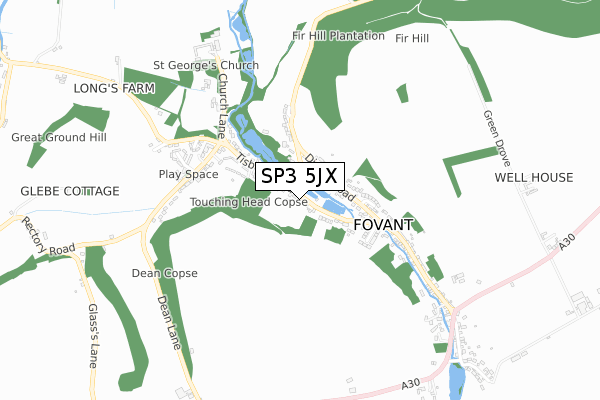 SP3 5JX map - small scale - OS Open Zoomstack (Ordnance Survey)