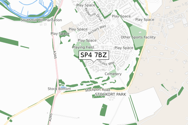 SP4 7BZ map - small scale - OS Open Zoomstack (Ordnance Survey)