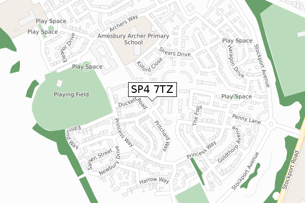 SP4 7TZ map - large scale - OS Open Zoomstack (Ordnance Survey)