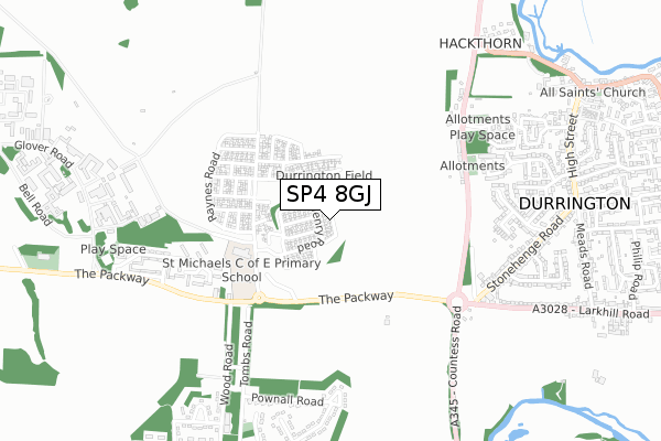 SP4 8GJ map - small scale - OS Open Zoomstack (Ordnance Survey)