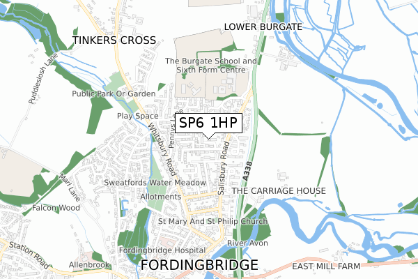 SP6 1HP map - small scale - OS Open Zoomstack (Ordnance Survey)