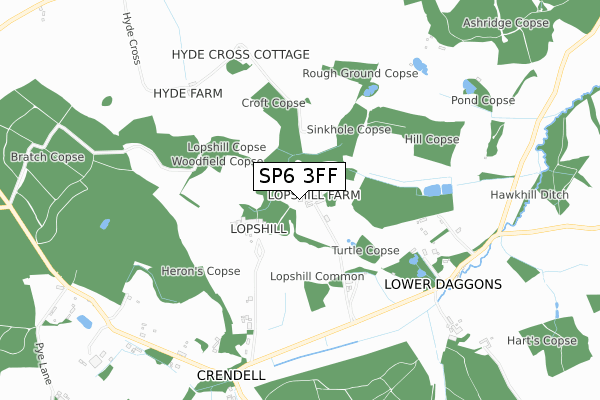 SP6 3FF map - small scale - OS Open Zoomstack (Ordnance Survey)