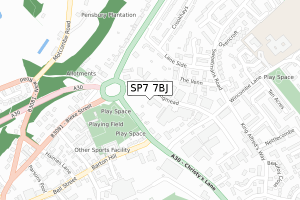 SP7 7BJ map - large scale - OS Open Zoomstack (Ordnance Survey)