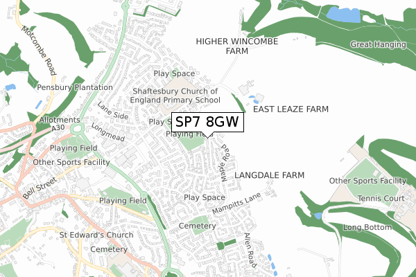 SP7 8GW map - small scale - OS Open Zoomstack (Ordnance Survey)