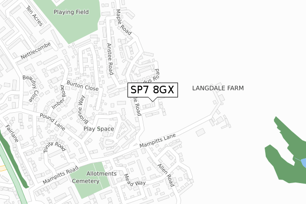 SP7 8GX map - large scale - OS Open Zoomstack (Ordnance Survey)