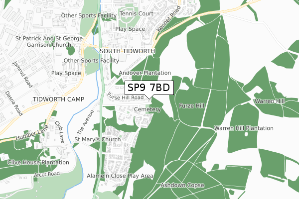 SP9 7BD map - small scale - OS Open Zoomstack (Ordnance Survey)