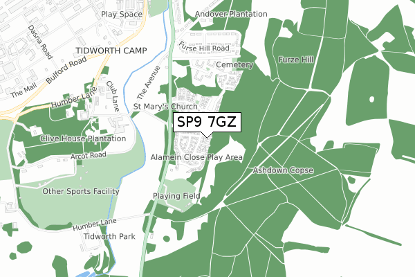 SP9 7GZ map - small scale - OS Open Zoomstack (Ordnance Survey)