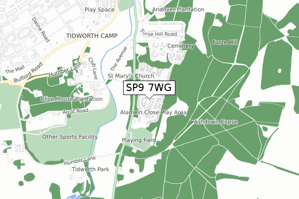 SP9 7WG map - small scale - OS Open Zoomstack (Ordnance Survey)