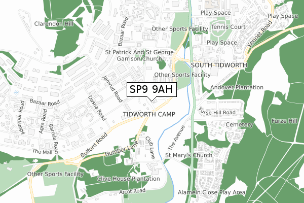 SP9 9AH map - small scale - OS Open Zoomstack (Ordnance Survey)