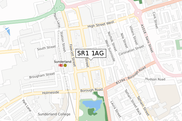 SR1 1AG map - large scale - OS Open Zoomstack (Ordnance Survey)