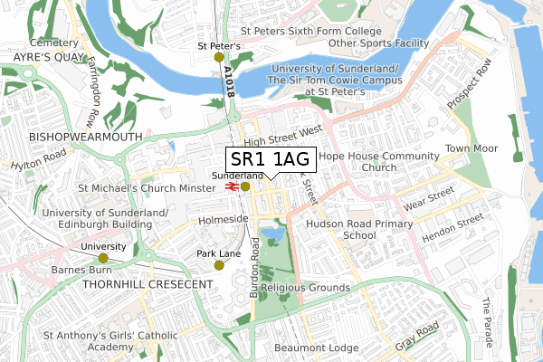 SR1 1AG map - small scale - OS Open Zoomstack (Ordnance Survey)