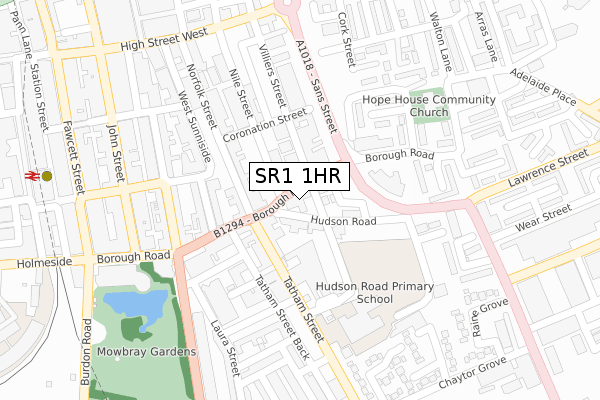 SR1 1HR map - large scale - OS Open Zoomstack (Ordnance Survey)