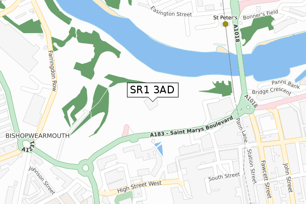 SR1 3AD map - large scale - OS Open Zoomstack (Ordnance Survey)