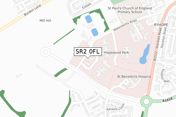 SR2 0FL map - large scale - OS Open Zoomstack (Ordnance Survey)