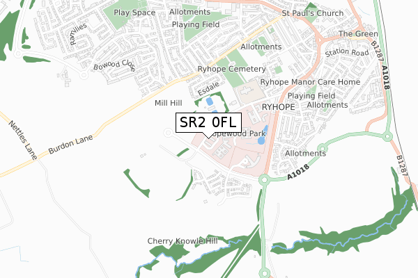 SR2 0FL map - small scale - OS Open Zoomstack (Ordnance Survey)