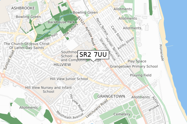 SR2 7UU map - small scale - OS Open Zoomstack (Ordnance Survey)