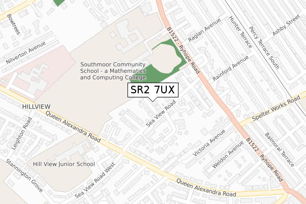 SR2 7UX map - large scale - OS Open Zoomstack (Ordnance Survey)