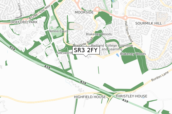 SR3 2FY map - small scale - OS Open Zoomstack (Ordnance Survey)