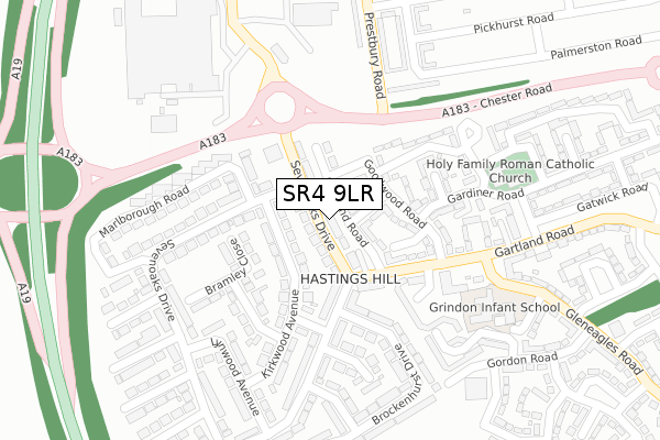 SR4 9LR map - large scale - OS Open Zoomstack (Ordnance Survey)