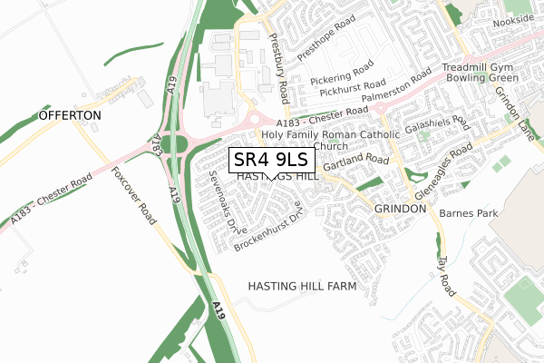 SR4 9LS map - small scale - OS Open Zoomstack (Ordnance Survey)